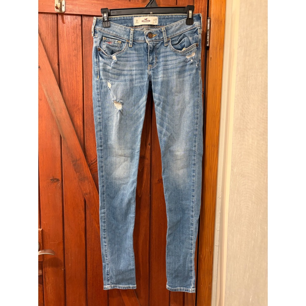 Hollister Women Low Rise Skinny Jeans Light Wash Distressed Blue W26 L31 Size 3R